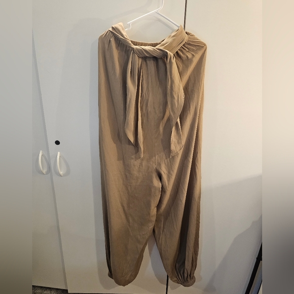 Fun 2 Fun Light Brown Jumpsuit with Tie Detail/Strapless Size Medium - Picture 1 of 5